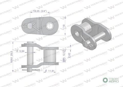 Półogniwo łańcucha wzmocnione P12A-1 ANSI A 60 (R1 3/4) Waryński ( sprzedawane po 10 )
