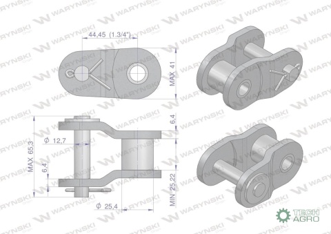 Półogniwo łańcucha wzmocnione P28AH-1 ANSI A 140H (R1 1.3/4) Waryński