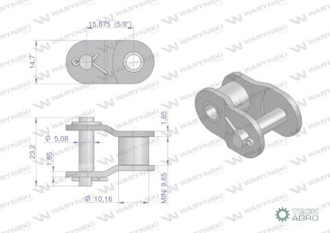 Półogniwo łańcucha wzmocnionego przemysłowego P10BH-1 (R1 5/8) Waryński ( sprzedawane po 10 )