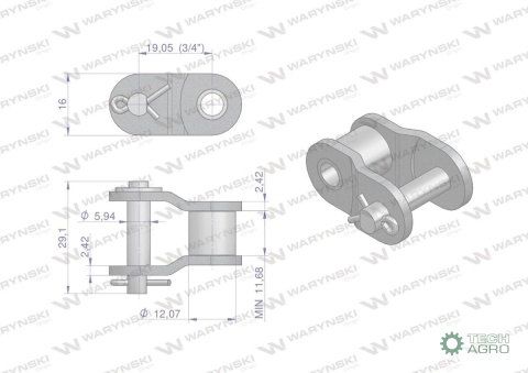 Półogniwo łańcucha wzmocnionego przemysłowego P12BH-1 (R1 3/4) Waryński ( sprzedawane po 5 )