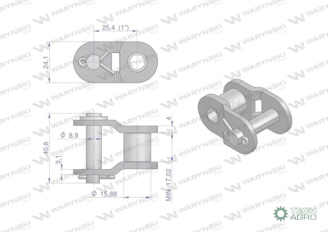 Półogniwo łańcucha wzmocnionego przemysłowego P16BH-1 (R1 1) Waryński ( sprzedawane po 10 )