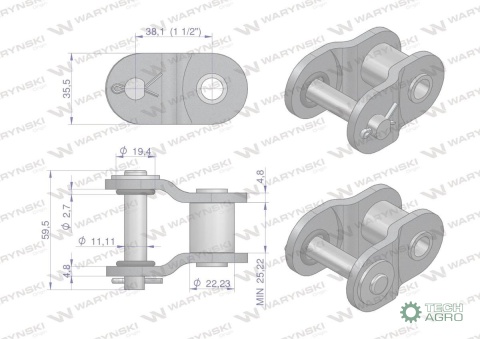 Półogniwo łańcucha z oringiem ANSI A 120 (R1 1.1/2) Waryński