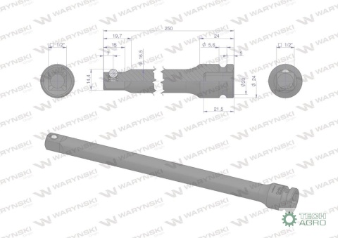 Przedłużka do nasadek udarowych 1/2" 250mm. CrMo. Waryński