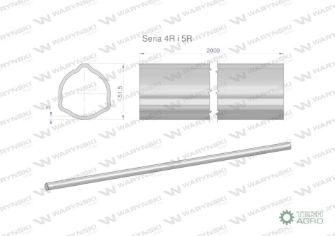 Rura trójkątna zewnętrzna Seria 4R i 5Rdo wału przegubowo-teleskopowego 51.5x3mm 2m WARYŃSKI (sprzedawane po 2)
