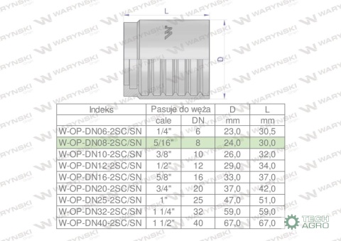 Tuleja (oprawka) DN 08 2SN 2SC PREMIUM Waryński ( sprzedawane po 50 )