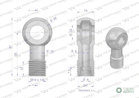 Złączka Oczkowa Fi12-8L (M14X1.5) Waryński ( sprzedawane po 2 )