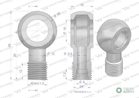 Złączka Oczkowa Fi16-8L (M14X1.5) Waryński ( sprzedawane po 2 )