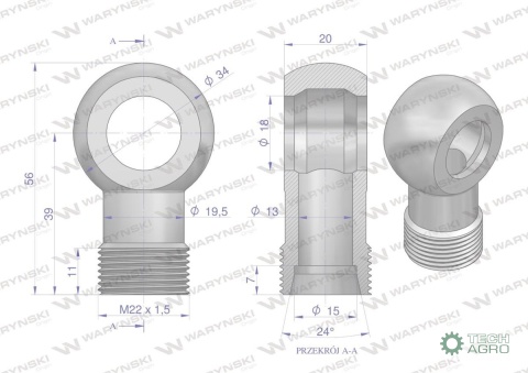 Złączka Oczkowa Fi18-15L (M22X1.5) Waryński ( sprzedawane po 2 )