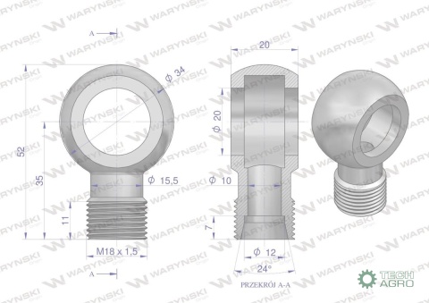 Złączka Oczkowa Fi20-12L (M18X1.5) Waryński ( sprzedawane po 2 )