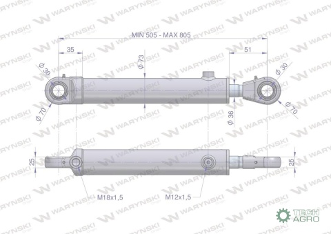 Cylinder hydrauliczny - siłownik dwustronny pomocniczy podnośnika (SMT2CJ.63.36.300/ 89409402) C-385 6-cyl. Waryński Cylinder hydrauliczny - siłownik dwustronny pomocniczy podnośnika (SMT2CJ.63.36.300/ 89409402) C-385 6-cyl. Waryński