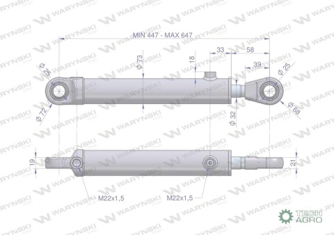 Cylinder hydrauliczny - siłownik dwustronny wspomagania układu kierowniczego (84276909. SMT2 63/32/200) C-385 Waryński Cylinder hydrauliczny - siłownik dwustronny wspomagania układu kierowniczego (84276909. SMT2 63/32/200) C-385 Waryński