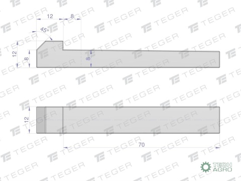 Klin z noskiem 12x8x70 TEGER, (sprzedawane po 5)