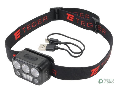 Latarka czołówka LED COB, 200 lm uruchamiana gestem akumulator 650 mAh ładowana USB-C, Teger