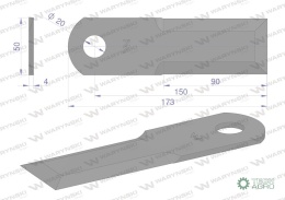 Nóż obrotowy rozdrabniacz słomy sieczkarnia gładki 173x50x4mm otwór 20 zastosowanie 755786 Claas WARYŃSKI ( sprzedawane po 25 )