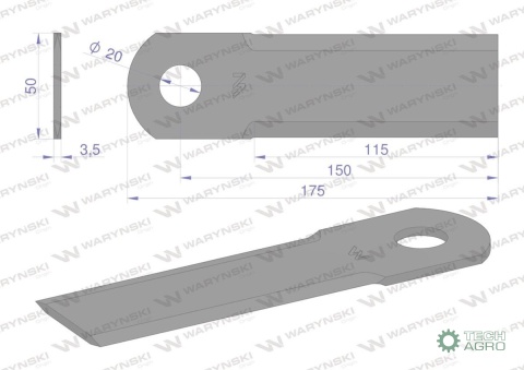 Nóż obrotowy rozdrabniacz słomy sieczkarnia gładki 175x50x3.5mm otwór 20 zastosowanie HF41348 WARYŃSKI ( sprzedawane po 25 ) Nóż obrotowy rozdrabniacz słomy sieczkarnia gładki 175x50x3.5mm otwór 20 zastosowanie HF41348 WARYŃSKI ( sprzedawane po 25 )