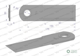 Nóż obrotowy rozdrabniacz słomy sieczkarnia gładki 175x50x4mm otwór 20 z tuleją zastosowanie 755787.1 New Holland WARYŃSKI ( spr