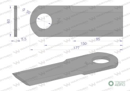 Nóż obrotowy rozdrabniacz słomy sieczkarnia gładki 177x60x5.5mm otwór 30 zastosowanie 065641 Claas WARYŃSKI ( sprzedawane po 15 