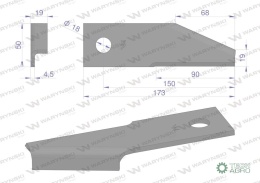Nóż obrotowy rozdrabniacz słomy sieczkarnia podgięty 173x50x4.5mm otwór 18 zastosowanie 87031976 New Holland WARYŃSKI ( sprzedaw