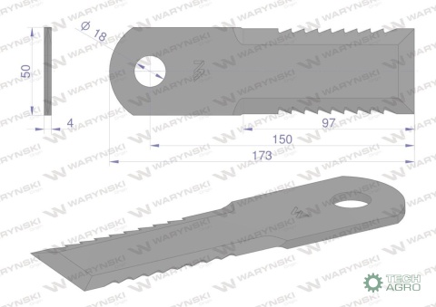 Nóż obrotowy rozdrabniacz słomy sieczkarnia uzębiony 173x50x4mm otwór 18 zastosowanie 322326450 Lavwerda Fendt MF WARYŃSKI ( spr Nóż obrotowy rozdrabniacz słomy sieczkarnia uzębiony 173x50x4mm otwór 18 zastosowanie 322326450 Lavwerda Fendt MF WARYŃSKI ( spr
