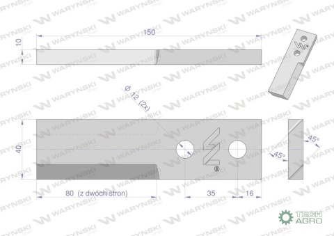 Nóż, prawy bębna rozrzucającego, Unia,Waryński Nóż, prawy bębna rozrzucającego, Unia,Waryński