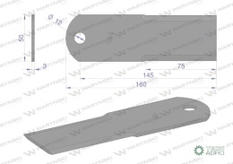 Nóż stały rozdrabniacz słomy sieczkarnia gładki 160x50x3mm otwór 12 zastosowanie 50028/4 900-603 New Holland WARYŃSKI ( sprzedaw
