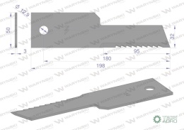 Nóż stały rozdrabniacz słomy sieczkarnia uzębiony 198x50x3mm otwór 13 zastosowanie 322291650 New Holland WARYŃSKI ( sprzedawane 