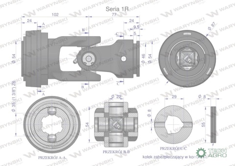 Przegub kompletny z krzyżakiem 22X54seria 1 do rury wewnętrznej 29mm Waryński Przegub kompletny z krzyżakiem 22X54seria 1 do rury wewnętrznej 29mm Waryński