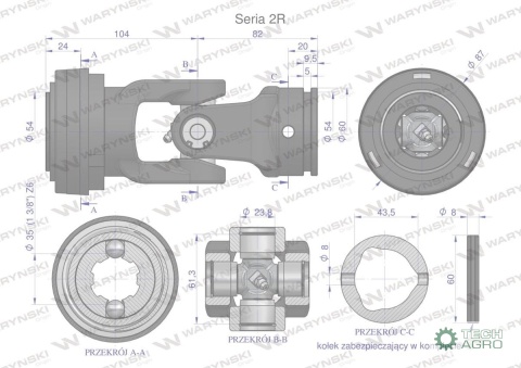 Przegub kompletny z krzyżakiem 23.8X61.3 seria 2 do rury zewnętrznej 43.5mm Waryński Przegub kompletny z krzyżakiem 23.8X61.3 seria 2 do rury zewnętrznej 43.5mm Waryński