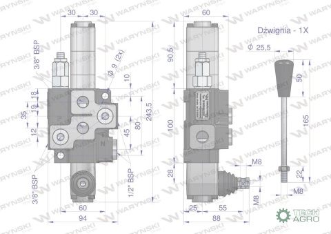 Rozdzielacz hydrauliczny 1-sekcyjny max przepływ 40L z sekcją pływającą Waryński Rozdzielacz hydrauliczny 1-sekcyjny max przepływ 40L z sekcją pływającą Waryński