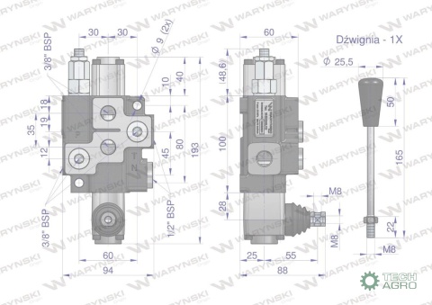 Rozdzielacz hydrauliczny 1-sekcyjny max przepływ 40L z zatrzaskiem Waryński Rozdzielacz hydrauliczny 1-sekcyjny max przepływ 40L z zatrzaskiem Waryński