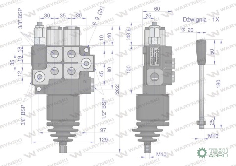 Rozdzielacz hydrauliczny 2-sekcyjny max przepływ 40L z joystickiem Waryński Rozdzielacz hydrauliczny 2-sekcyjny max przepływ 40L z joystickiem Waryński