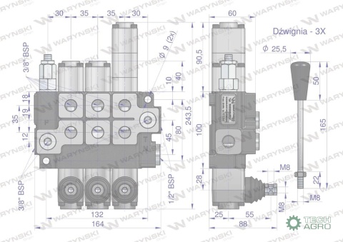 Rozdzielacz hydrauliczny 3-sekcyjny max przepływ 40L 1-sekcja pływająca Waryński Rozdzielacz hydrauliczny 3-sekcyjny max przepływ 40L 1-sekcja pływająca Waryński