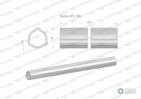 Rura wewnętrzna Seria 4R i 5R do wału 660 przegubowo-teleskopowego 45x3.8 mm 505 mm WARYŃSKI Rura wewnętrzna Seria 4R i 5R do wału 660 przegubowo-teleskopowego 45x3.8 mm 505 mm WARYŃSKI