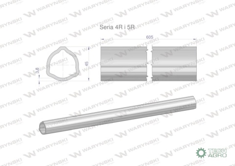 Rura wewnętrzna Seria 4R i 5R do wału 760 przegubowo-teleskopowego 45x3.8 mm 605 mm WARYŃSKI Rura wewnętrzna Seria 4R i 5R do wału 760 przegubowo-teleskopowego 45x3.8 mm 605 mm WARYŃSKI