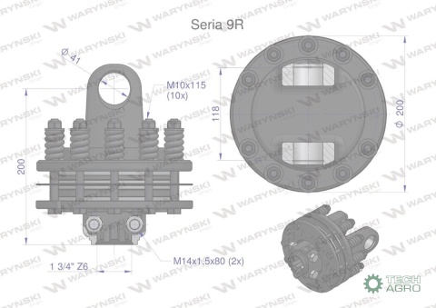 Sprzęgło cierne 4 tarczowe wału Seria 9R 1700Nm - 41x118 - 1 3/4 Z6 WARYŃSKI Sprzęgło cierne 4 tarczowe wału Seria 9R 1700Nm - 41x118 - 1 3/4 Z6 WARYŃSKI