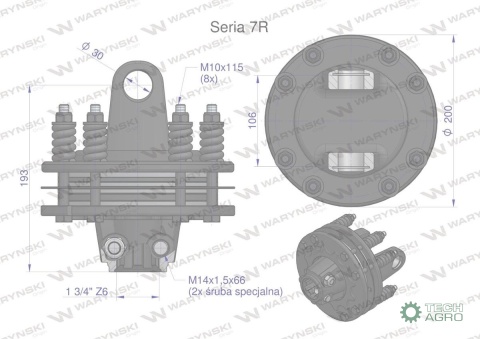 Sprzęgło cierne 4 tarczowe wału Seria7R 1700Nm - 30x106 - 1 3/4 Z6 WARYŃSKI Sprzęgło cierne 4 tarczowe wału Seria7R 1700Nm - 30x106 - 1 3/4 Z6 WARYŃSKI