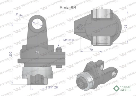 Sprzęgło na kołek wału Seria 8R 3500Nm - 35x106 - 1 3/4 Z6 WARYŃSKI Sprzęgło na kołek wału Seria 8R 3500Nm - 35x106 - 1 3/4 Z6 WARYŃSKI