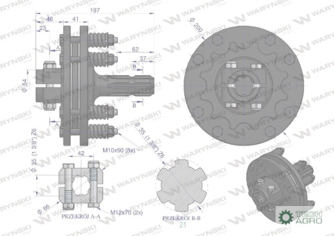 Sprzęgło zewnętrzne cierne wału 1200Nm - 1 3/8 Z6 Waryński Sprzęgło zewnętrzne cierne wału 1200Nm - 1 3/8 Z6 Waryński