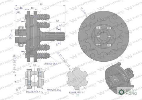 Sprzęgło zewnętrzne cierne wału 750Nm - 1 3/8 Z6 Waryński Sprzęgło zewnętrzne cierne wału 750Nm - 1 3/8 Z6 Waryński