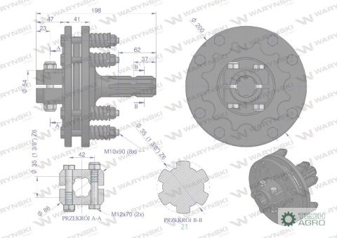 Sprzęgło zewnętrzne cierne wału 900Nm - 1 3/8 Z6 Waryński Sprzęgło zewnętrzne cierne wału 900Nm - 1 3/8 Z6 Waryński