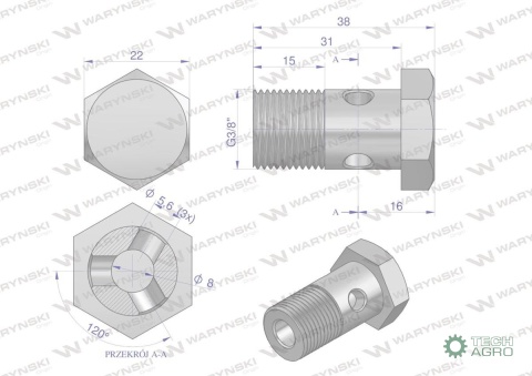 Śruba oczkowa przelewowa calowa G3/8`-19 Waryński ( sprzedawane po 10 ) Śruba oczkowa przelewowa calowa G3/8`-19 Waryński ( sprzedawane po 10 )