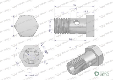 Śruba oczkowa przelewowa metryczna M14x1.5 Waryński ( sprzedawane po 10 ) Śruba oczkowa przelewowa metryczna M14x1.5 Waryński ( sprzedawane po 10 )