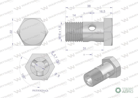 Śruba oczkowa przelewowa metryczna M16x1.5 Waryński ( sprzedawane po 10 ) Śruba oczkowa przelewowa metryczna M16x1.5 Waryński ( sprzedawane po 10 )