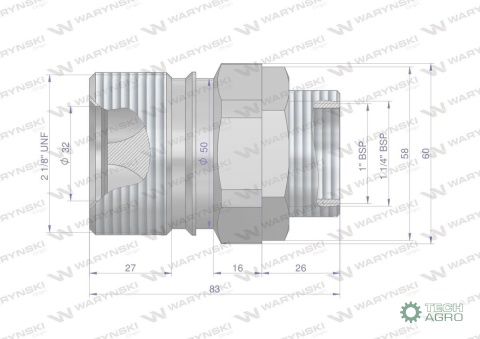 Szybkozłącze hydrauliczne skręcane (motylkowe) gniazdo G1"BSP gwint wewnętrzny 250bar Waryński Szybkozłącze hydrauliczne skręcane (motylkowe) gniazdo G1"BSP gwint wewnętrzny 250bar Waryński