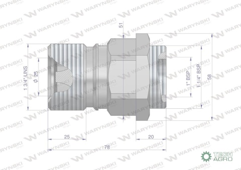 Szybkozłącze hydrauliczne skręcane (motylkowe) gniazdo G3/4"BSP gwint wewnętrzny 250bar Waryński Szybkozłącze hydrauliczne skręcane (motylkowe) gniazdo G3/4"BSP gwint wewnętrzny 250bar Waryński