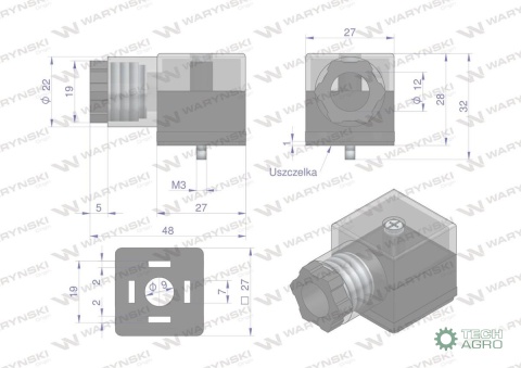 Wtyczka elektryczna W-WTYKVDC 12V 24V (SP666) do zasilania cewek elektromagnetycznych z diodą i uszczelką Waryński Wtyczka elektryczna W-WTYKVDC 12V 24V (SP666) do zasilania cewek elektromagnetycznych z diodą i uszczelką Waryński