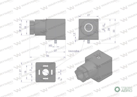 Wtyczka elektryczna (czarna) 12V 24V (SP666) do zasilania cewek elektromagnetycznych z uszczelką Waryński Wtyczka elektryczna (czarna) 12V 24V (SP666) do zasilania cewek elektromagnetycznych z uszczelką Waryński