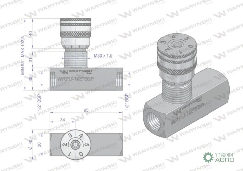 Zawór dławiąco-zwrotny WRFU 90 1/2"BSP Waryński