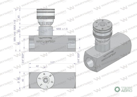 Zawór dławiąco-zwrotny WRFU 90 3/4"BSP Waryński