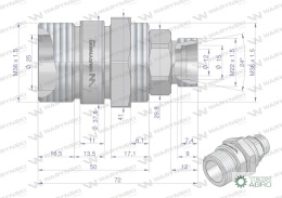 Zawór gniazdo M22x1.5 skręcane (50490020) Waryński (opakowanie 10szt)